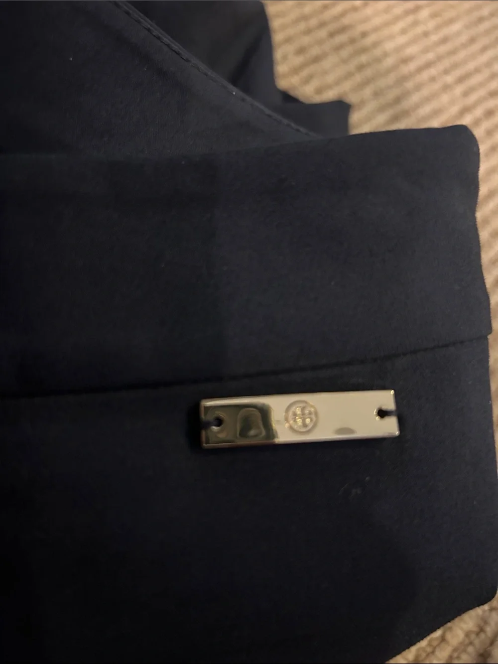 Tory Burch Navy Ankle Cropped Golf Pants with Gold Logo Accent